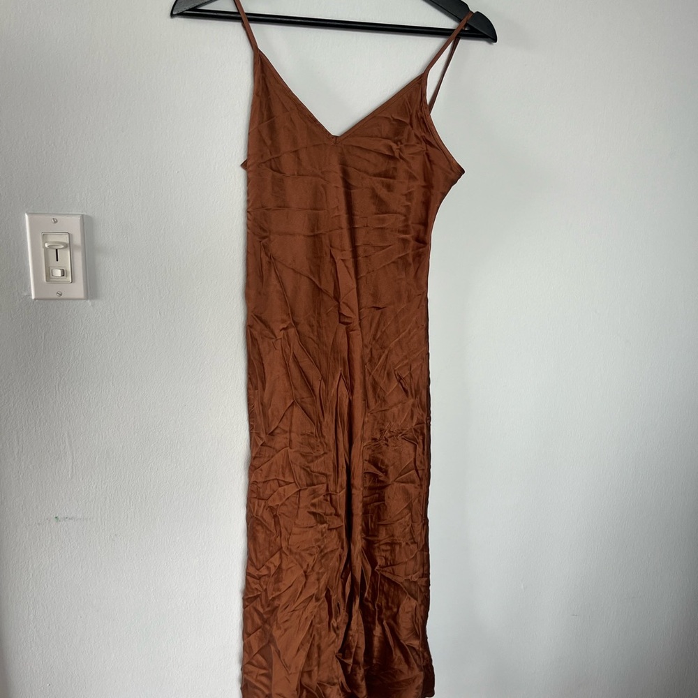 100% silk quince copper midi slip dress